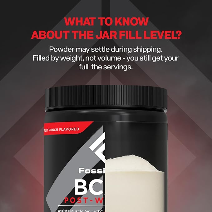 Fossil Fuel Sugar-Free BCAA Powder – Post-Workout Muscle Recovery with BCAAs, Glutamine, Vitamin B6, Amino Acids, Endurance & Hydration, Fruit Punch (30 Servings)