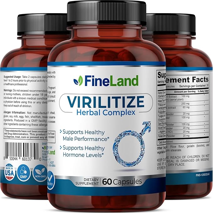 FineLand Virilitize, with Maca Root, Ajuga Turkestanica, and Fadogia Agrestis, Supports Healthy Male Performance and Energy, 60 Capsules, 30-Day Supply