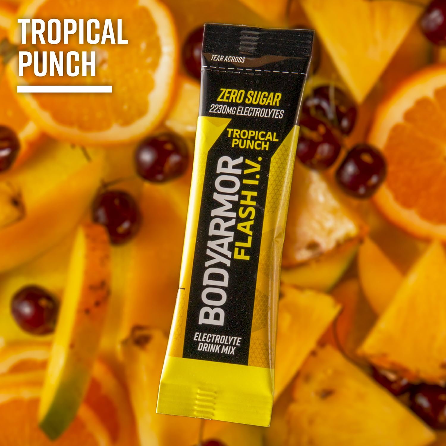 BODYARMOR Flash IV Electrolyte Packets, Tropical Punch - Zero Sugar Drink Mix, Single Serve Packs, Coconut Water Powder (6 Count)