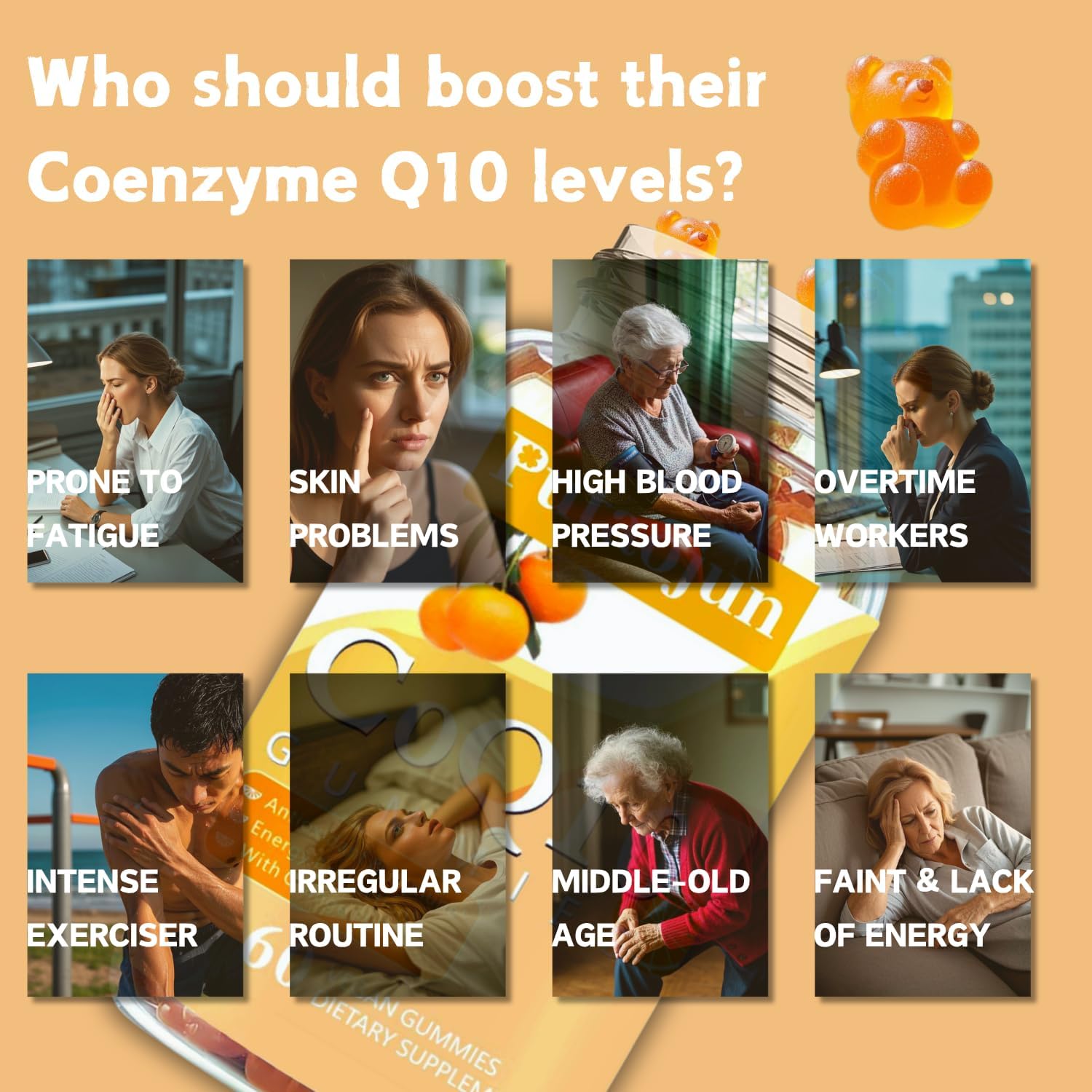 coq10 Gummies | coq10 Gummies for Adults | Orange Flavor | Sugar Free Coenzyme Q10 Vitamins Muscle & Bone Energy | Ultra High Absorption, Cellular Energy, Antioxidant (60 Count (Pack of 1))