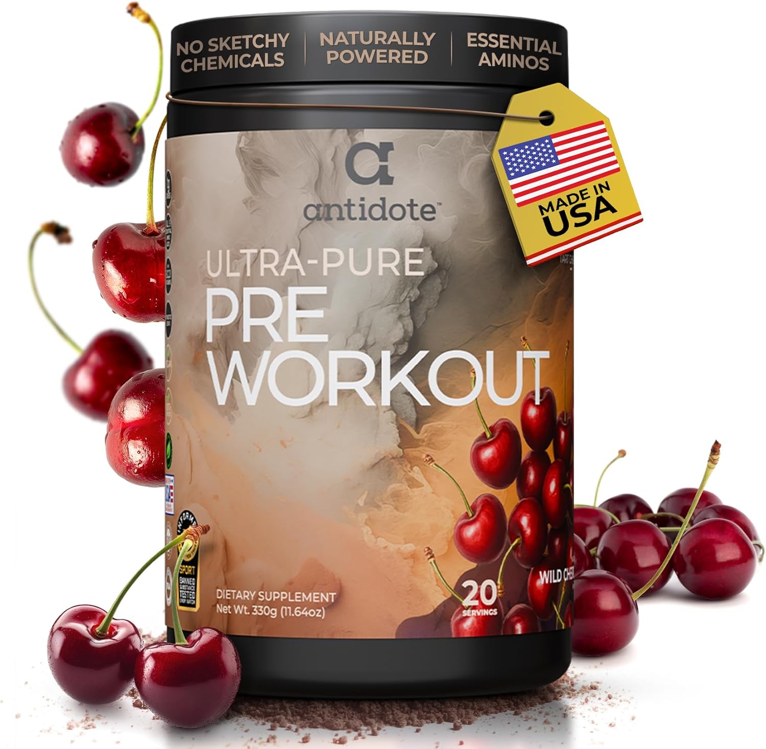 Antidote Clean Pre-Workout Powder - Natural Energy & Focus Booster with Beetroot, Creatine & Beta-Alanine - No Artificial Additives - Vegan, Keto-Friendly Supplement - Wild Cherry - 20 Servings