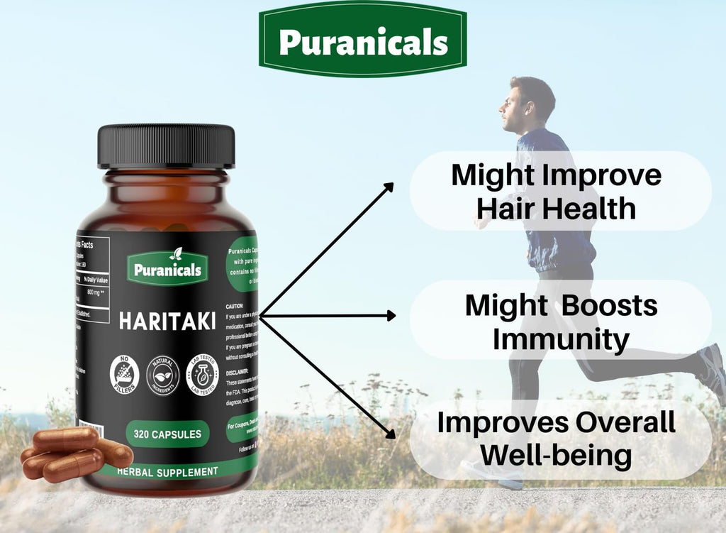 Haritaki Premium 320 Capsules Immunity Booster | Non GMO and Gluten Free | Herbal Supplement | 800 mg Per Serving | Made with 100% Pure Herb Haritaki Powder