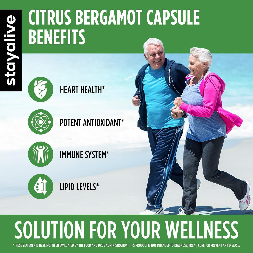 STAY ALIVE Citrus Bergamot Capsules 1000mg, 30:1 Super Extract with 50% Polyphenolic Flavanones, 120 Pills, Citrus Bioflavonoids Natural Heart Health Supplements for Women & Men | Non-GMO, Gluten-Free