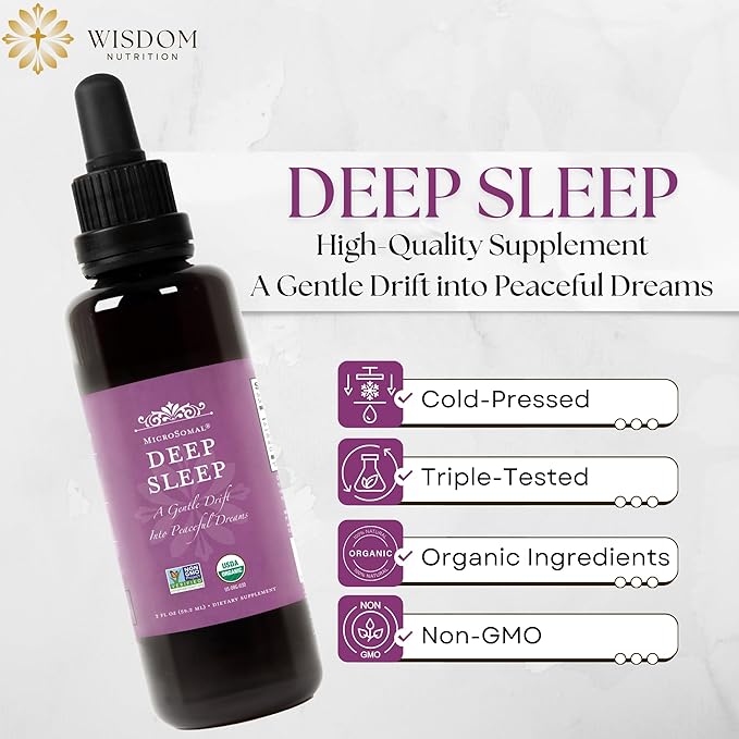 Deep Sleep – Organic Sleep Support Drops for Restful Nights & Relaxation – Non-Melatonin Herbal Blend with Valerian, Ashwagandha, Tulsi & Chamomile – 2 fl oz