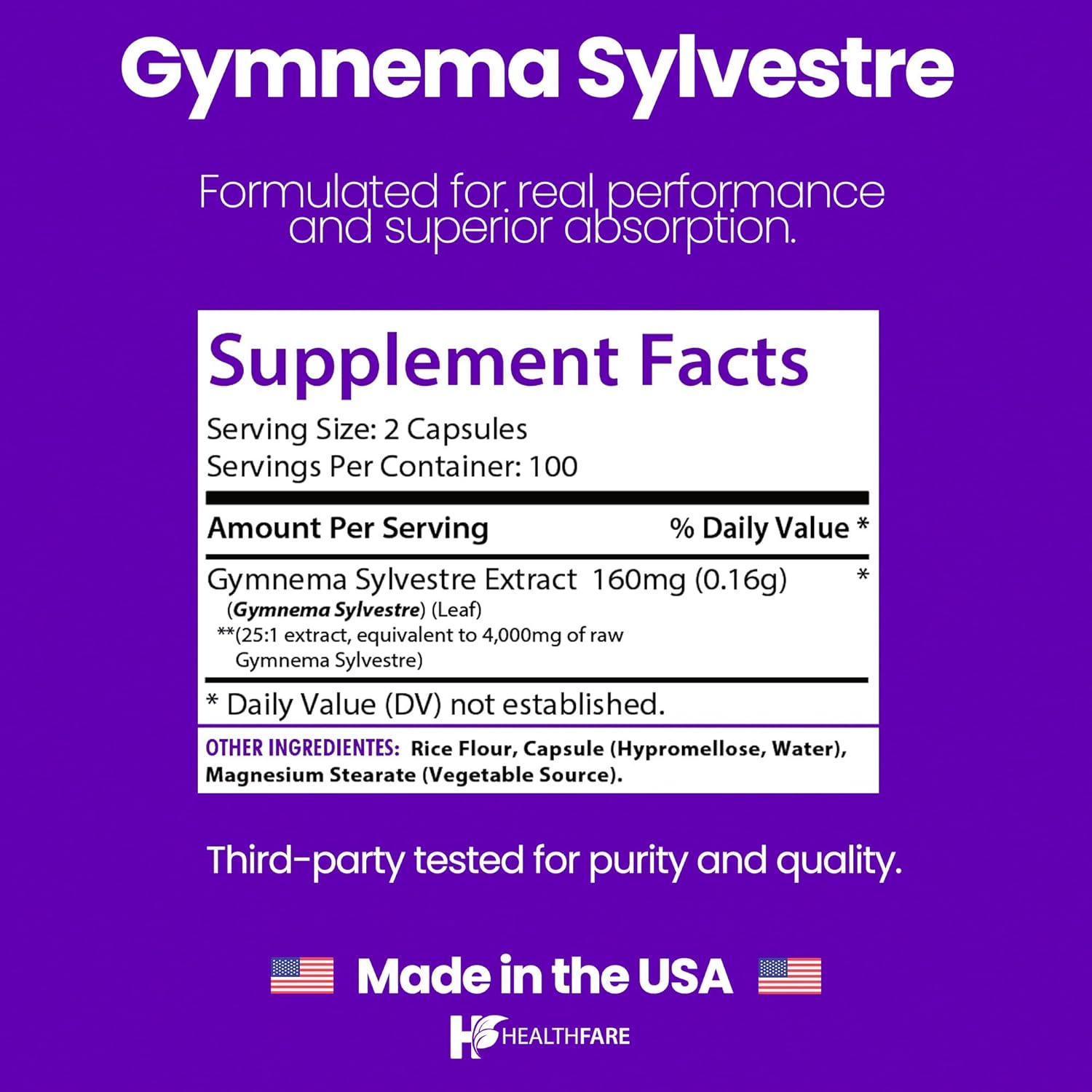 Healthfare Gymnema Sylvestre Supplement Extract 4000mg | 200 Vegan Capsules | Standardized Herbal Supplement for Metabolic Balance & Carbohydrate Support | Non-GMO, Gluten-Free | Made in USA