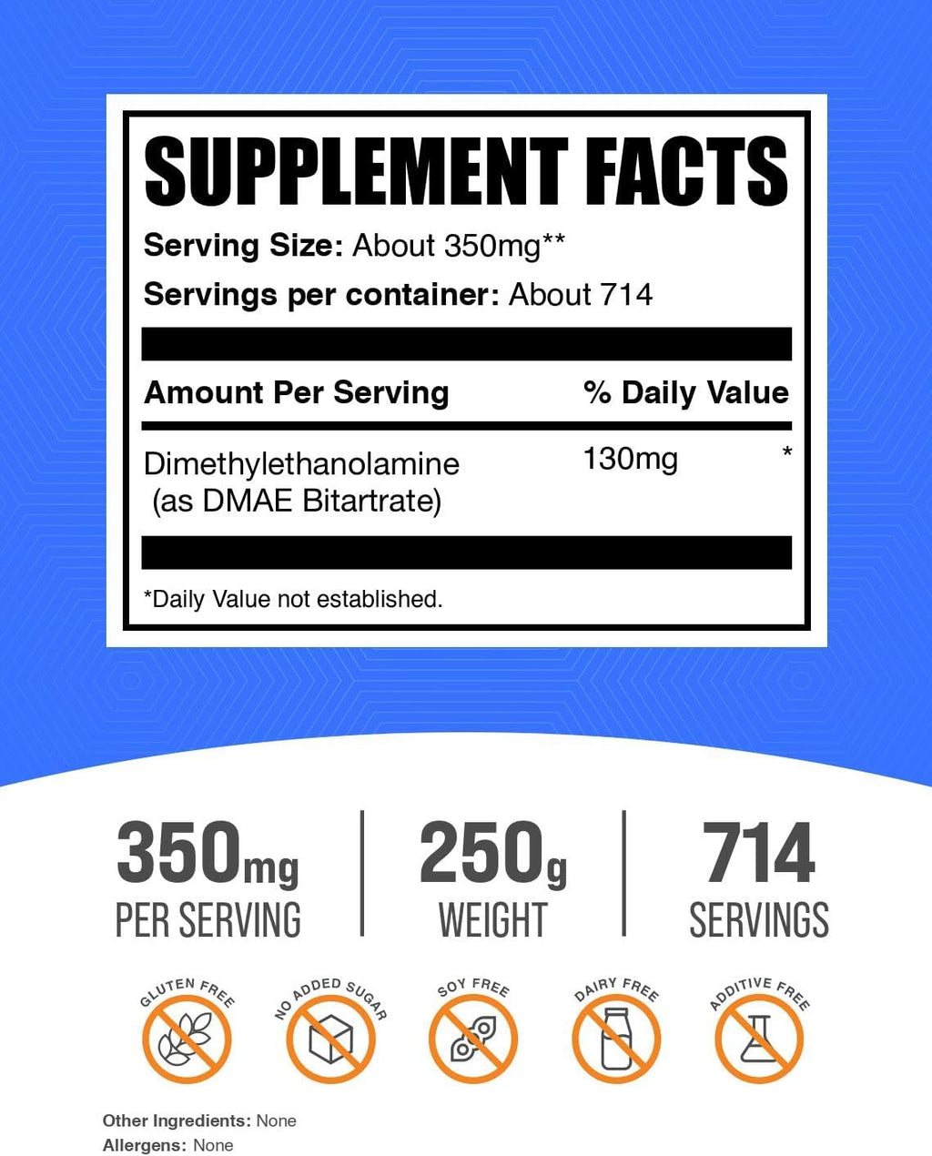 BulkSupplements.com DMAE Bitartrate Powder - Dimethylaminoethanol Bitartrate, DMAE Supplement - Unflavored & Gluten Free, 350mg per Serving, 250g (8.8 oz) (Pack of 1)