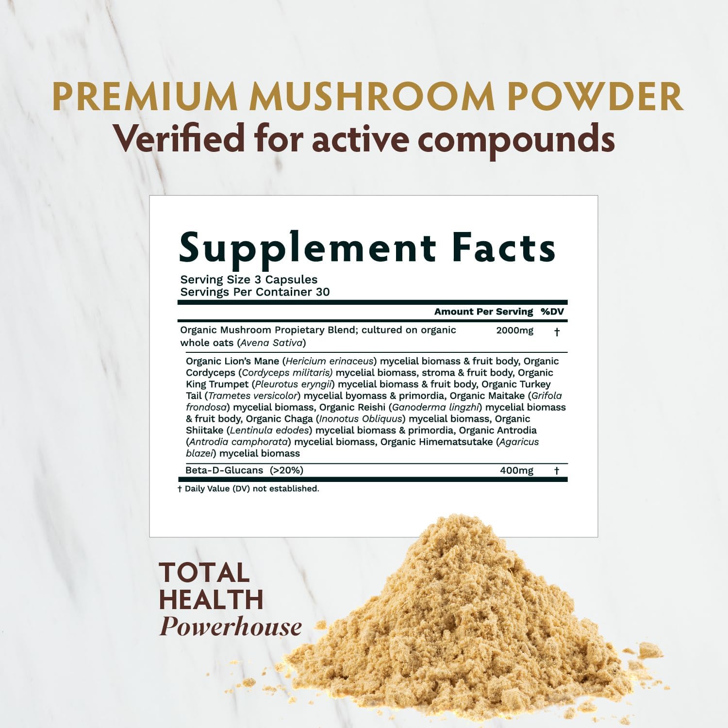 TRIBE ORGANICS Mushroom Golden Blend Vegan Capsules Supplement - Adaptogenic Mushrooms Powder Immune Support Supplement - 10-in-1 Mushrooms for Immunity Support & Brain Health - 90 Count 30 Servings