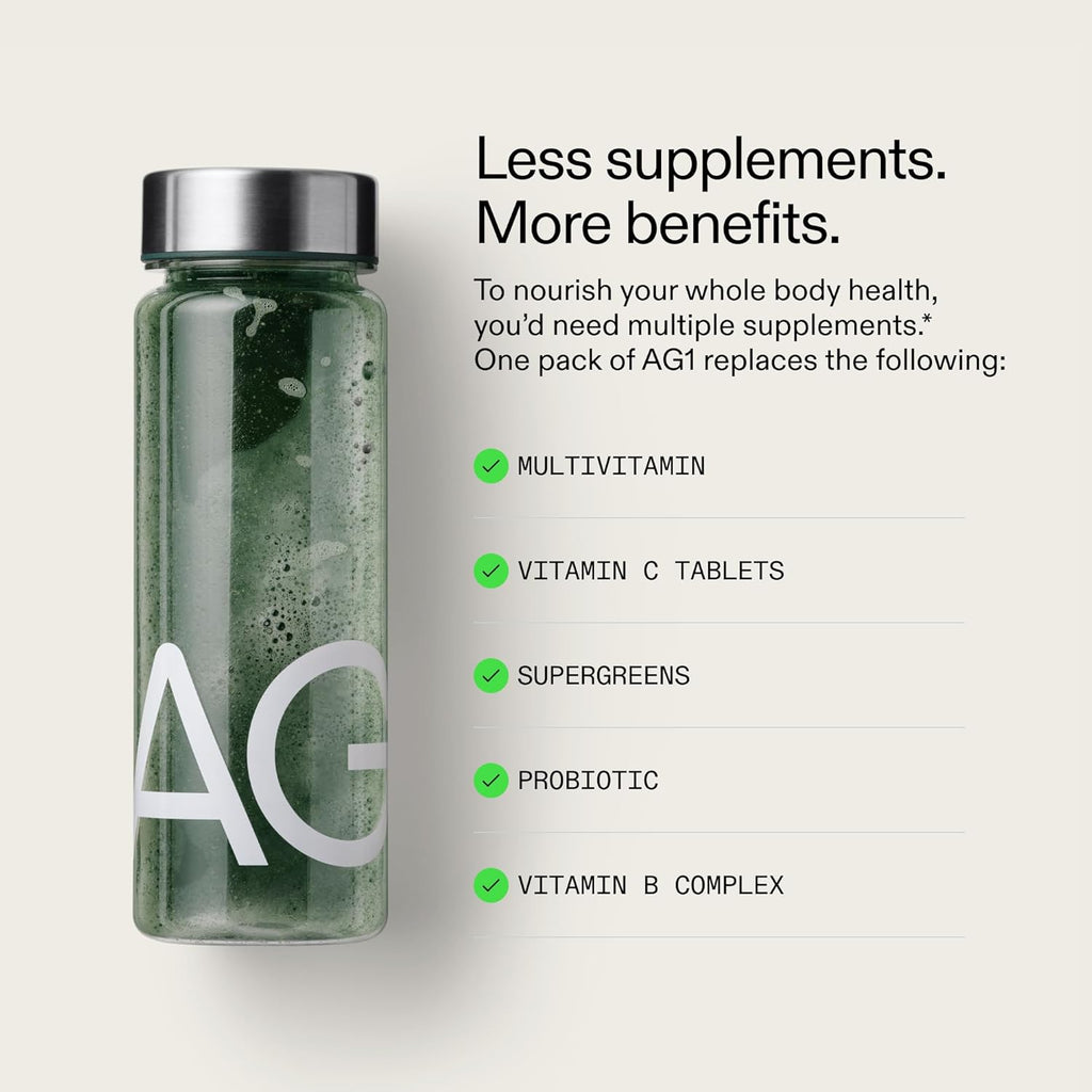 AG1 Greens Powder Refill Pouch – 75 Vitamins, Multivitamin & Probiotic | Gut Health Support | Vegan, Keto, Gluten Free | Athletic Greens Supplement - Pouch Only, Classic Formula
