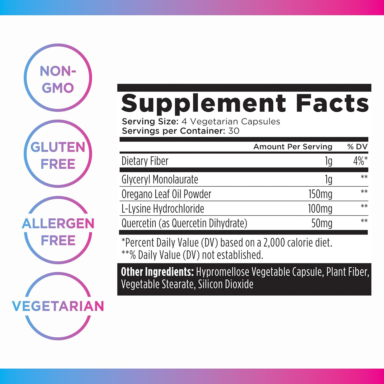 Livingood Daily Immune Support Supplement, 4-in-1 Formula with Oregano Oil, Monolaurin, L Lysine & Quercetin, Gut & Digestive Health, Gluten Free, Vegan, Non GMO, Allergen Free, 120 Capsules