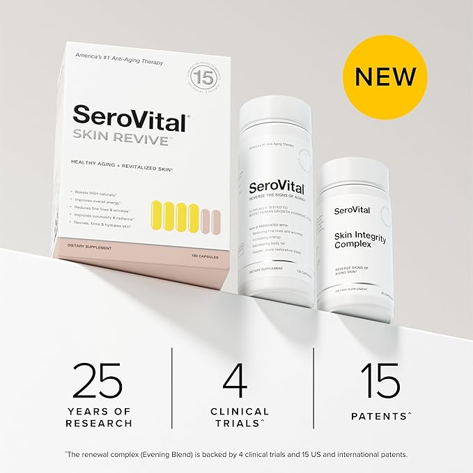 Serovital Skin Revive - Anti Aging Supplement – Dual Action Day/Night Formula for Collagen Support, Skin Hydration, Fine Line Reduction – 30-Day Supply