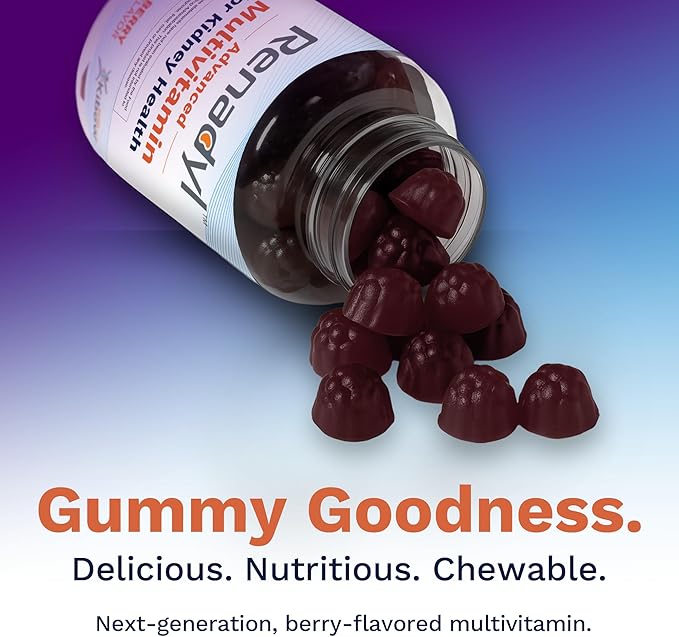 Renadyl Advanced Multivitamin Gummy for Kidney Health | Optimized Levels of Essential Vitamins and Minerals | 60 Chewable Gummies | Berry Flavored | Made in USA