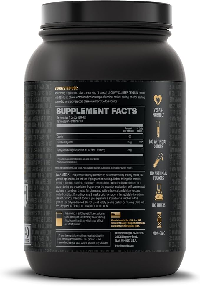 HOSSTILE CDX Cluster Dextrin Powder - Highly Branched Cyclic Dextrin HBCD Carb Powder, Carb Supplement for Intra Workout Carbs & Post Workout, Mixed Berry, 40 Servings