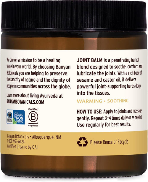 Banyan Botanicals Joint Balm – Organic Balm for Joints with Boswellia and Guggulu – for Supporting Comfortable Joints and Overall Joint Health – 4 oz – Non-GMO Sustainably Sourced Petroleum Free