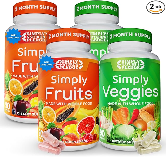 Simply Nature's Pledge - Packed with 42 Different Fruits & Vegetables - 2-Month Supply - Made with Real, Non-GMO Whole Foods - Supports Energy & Overall Wellness - Soy-Free - 360 Capsules