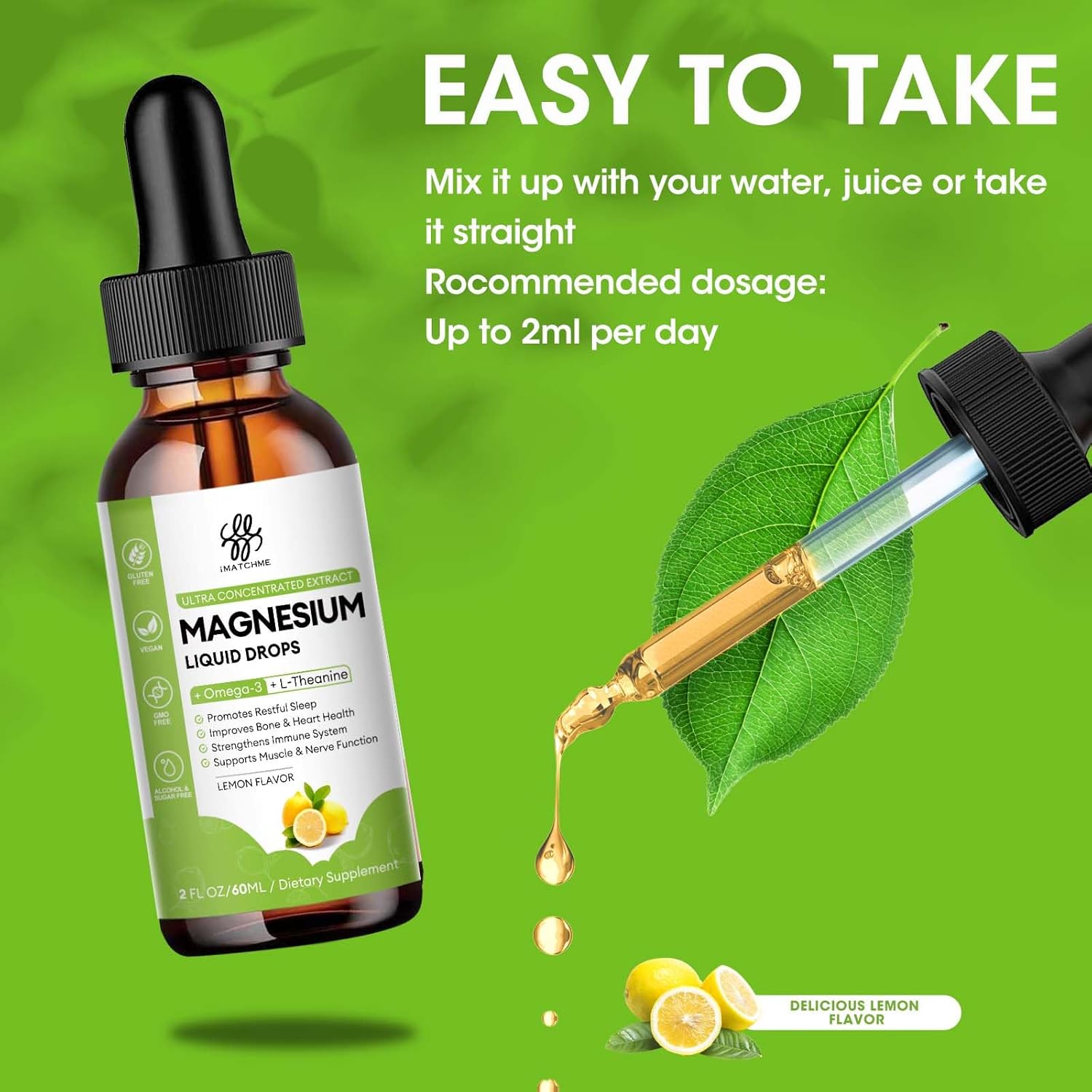 Magnesium Complex, Magnesium Glycinate, Oxide, Taurate and Citrate Liquid Drops, Lemon Flavor, 2 Fl Oz