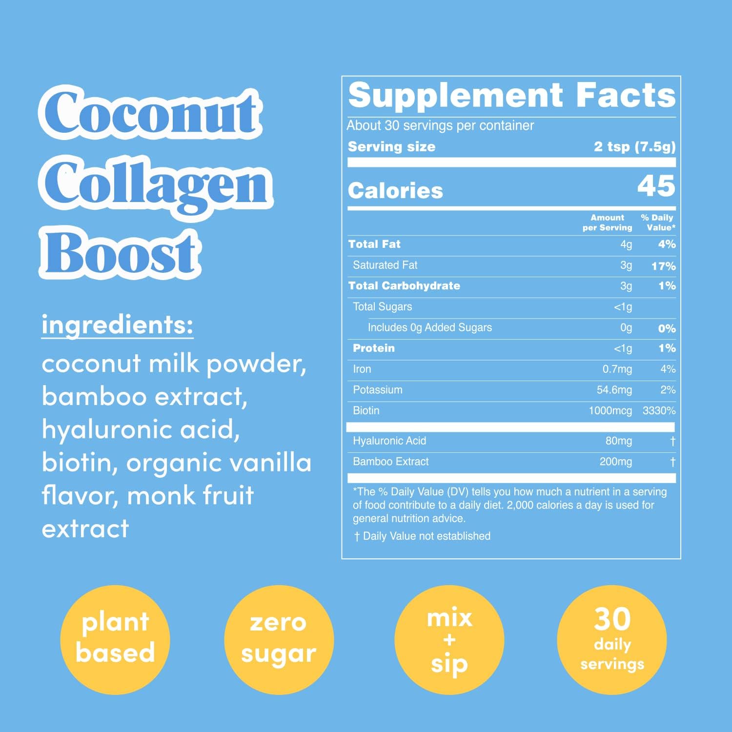 GOLDE - Collagen Boost Vegan Creamer - Vanilla Cream - Plant Based Collagen Supplement w/Hyaluronic Acid, Biotin, & Bamboo Extract - Supports Hair, Skin, & Nail Health - 30 Servings