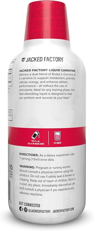 Jacked Factory Liquid L-Carnitine 3000 L Carnitine Supplement for Men & Women - Supports Metabolism, Body Recomposition, Cellular Energy & Athletic Performance - 32 Servings, Sour Pink Lemonade
