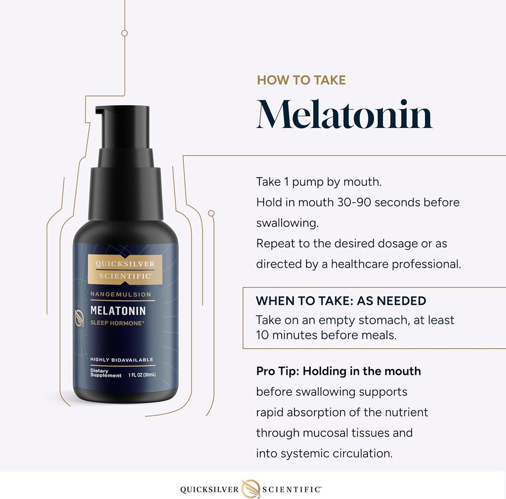 Quicksilver Scientific Liposomal Melatonin - Bedtime, Jet Lag & Immune Support Liquid for Adults - Efficient, Superior Absorption 1mg Melatonin to Minimize Morning Drowsiness (30 ml)