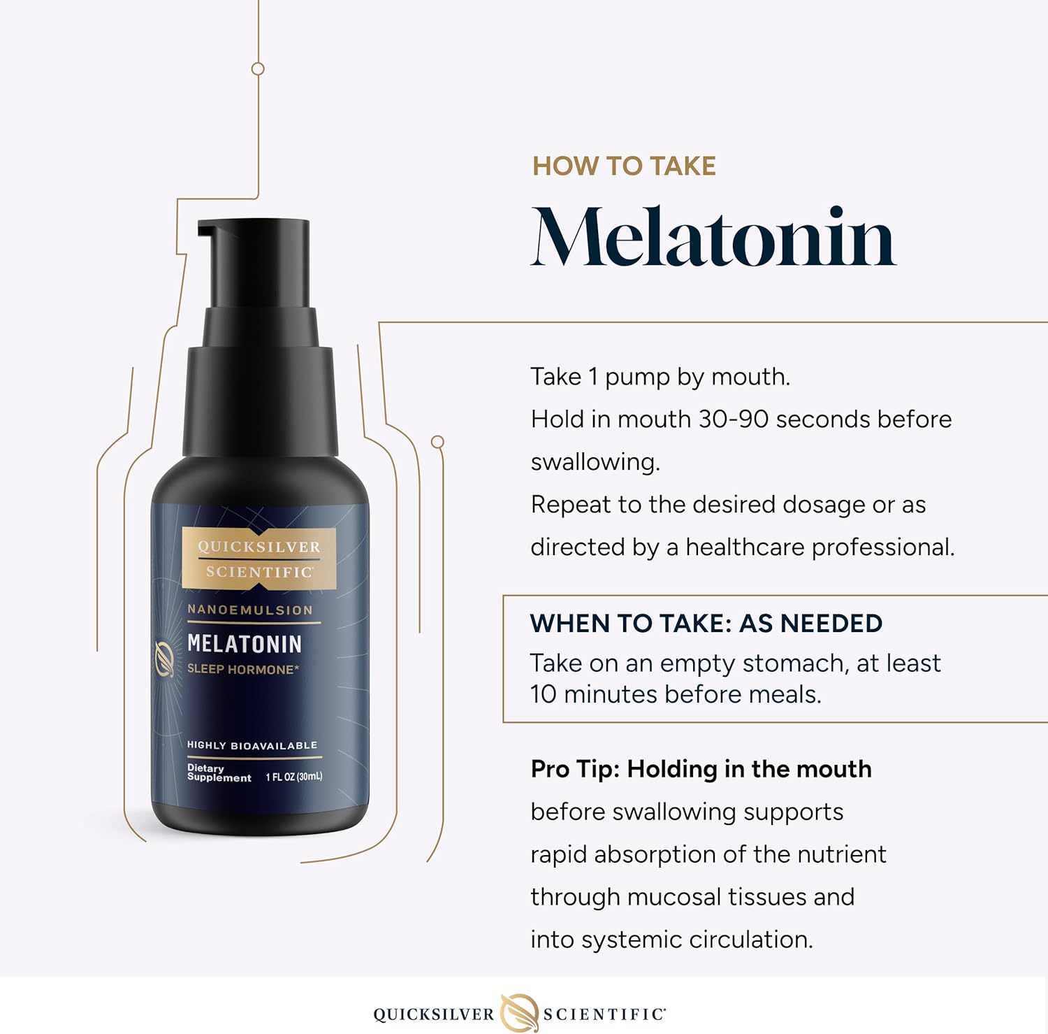 Quicksilver Scientific Liposomal Melatonin - Bedtime, Jet Lag & Immune Support Liquid for Adults - Efficient, Superior Absorption 1mg Melatonin to Minimize Morning Drowsiness (30 ml)
