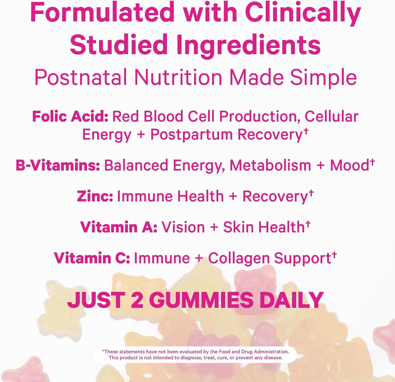 Pink Stork Total Postnatal Vitamin Gummies - Multivitamin for Postpartum Recovery and Lactation Support - Folic Acid, B6, & Vitamin C - Postpartum Essentials - 60 Gummy Vitamins