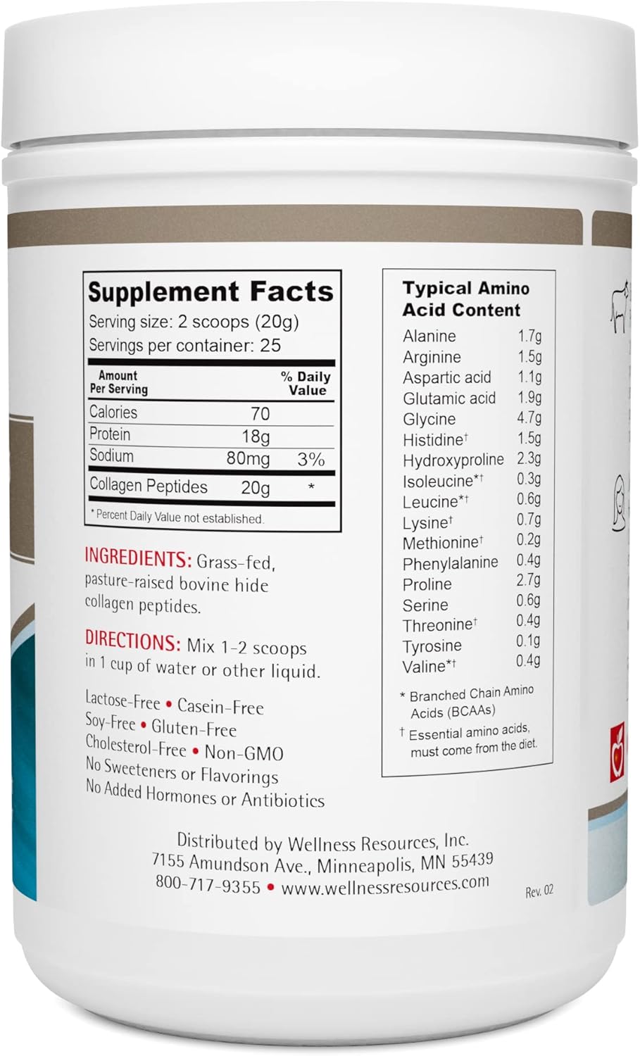 Wellness Resources Collagen Peptides - Pasture Raised, Grass Fed 100% Collagen Protein - Hydrolyzed Type I and III Collagen Peptides Powder, Unflavored (500 Grams/ 17.6 Ounces)