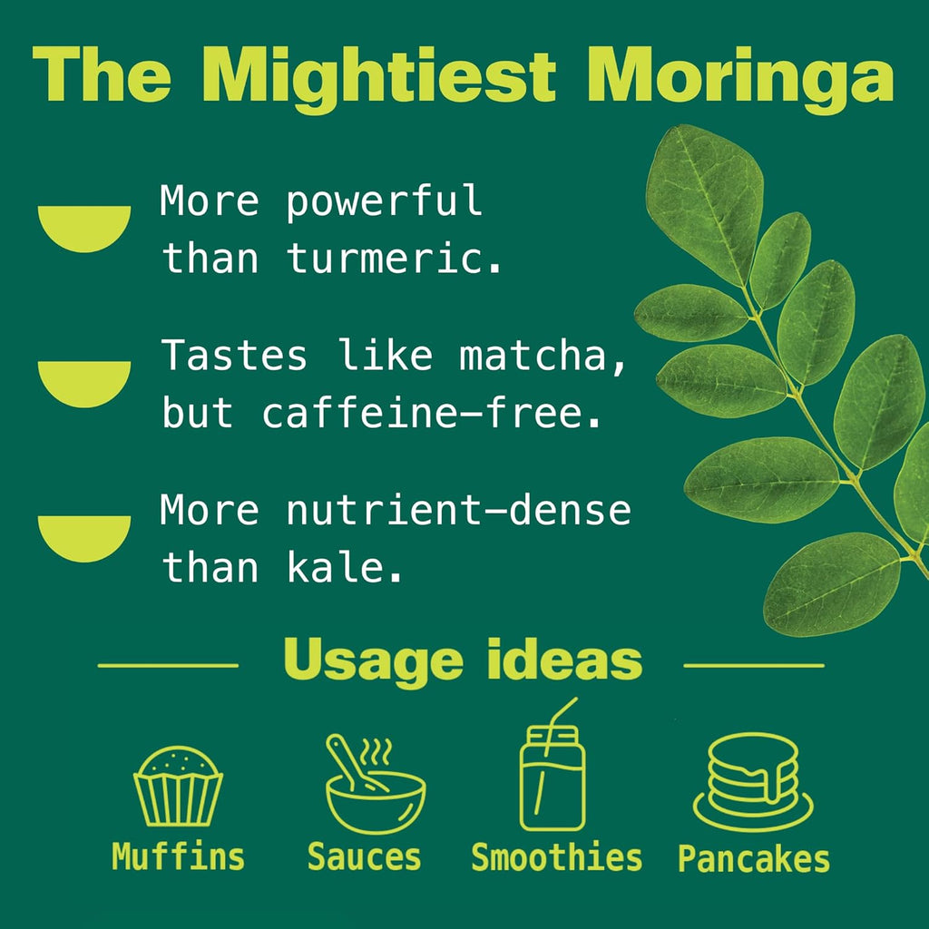 Kuli Kuli Moringa Oleifera Organic Leaf Powder & Green Smoothie, 100% Pure USDA Certified & Non-GMO Moringa Powder, Great with Smoothies, Tea, and Food - Single Pack, 5 oz.