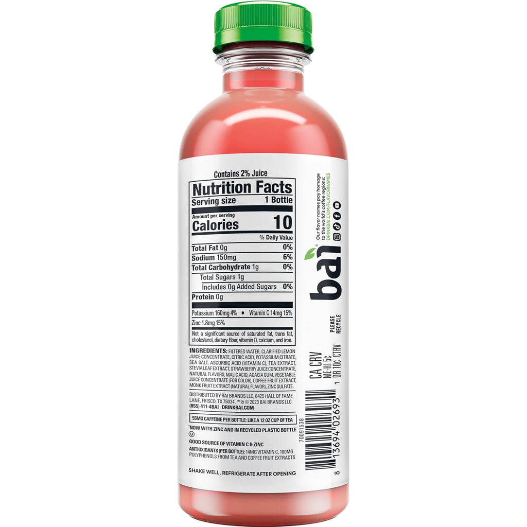 Bai Antioxidant Infused Water Beverage, São Paulo Strawberry Lemonade, with Vitamin C and No Artificial Sweeteners, 18 Fluid Ounce Bottle, 6 Pack