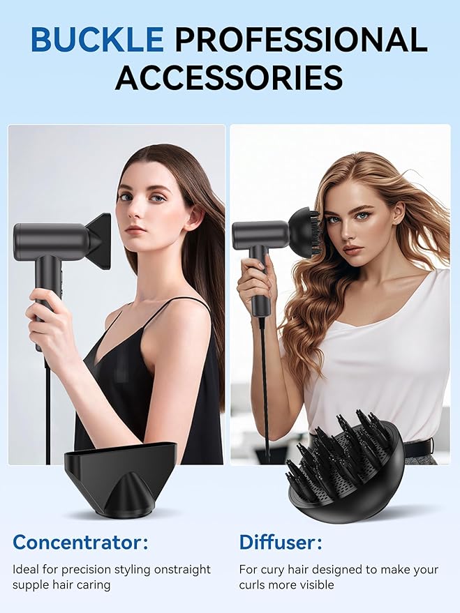 Hair Dryer,160000 RPM Professional HighSpeed lonic Blow Dryer for Fast Drying 500 Million Negative lons Blow Dryer with Diffuser for All Hair Types Lightweight for Home and Travel (Brown)