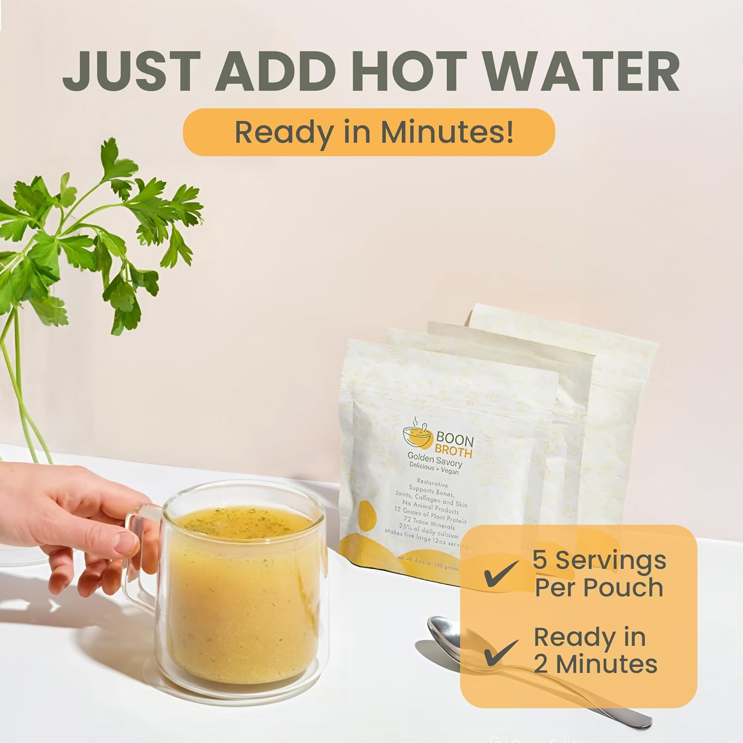 Boon Broth - 14-Day Gut Reset Kit with 30 Recipe Guide - Plant-Based Soup Powder with 72 Trace Minerals - Supports Bones, Joints, & Skin - Vegan-Friendly, Quick & Easy - 5 Bags (4 oz Each)
