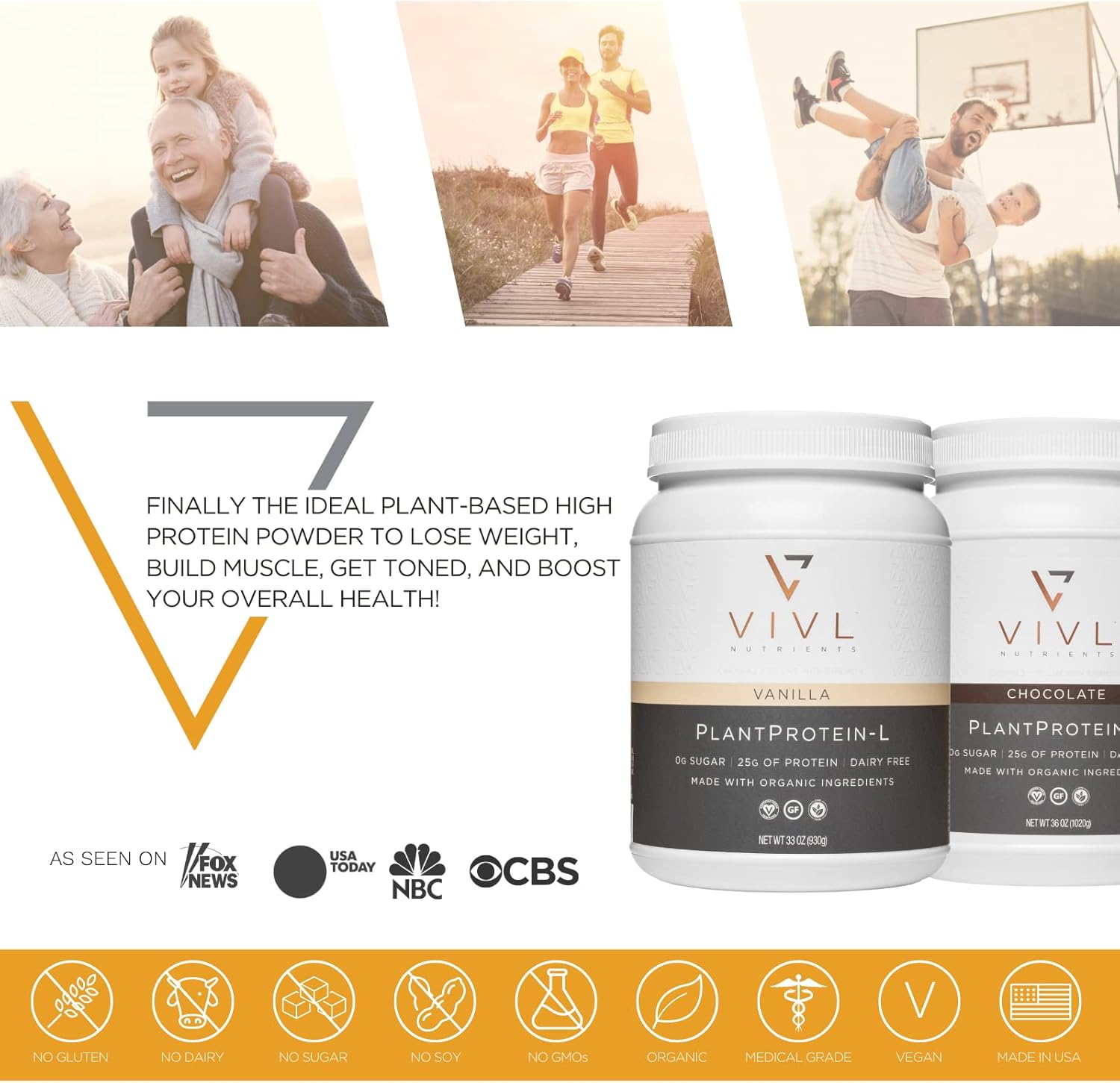 Plant Protein-L Powder Vanilla, Vegan, Organic, No Dairy, No Sugar, No Gluten, Keto, Low Carb, Clean Ingredients, Low Fodmap, for Men & Women, 25g, 27 Servings, 33oz