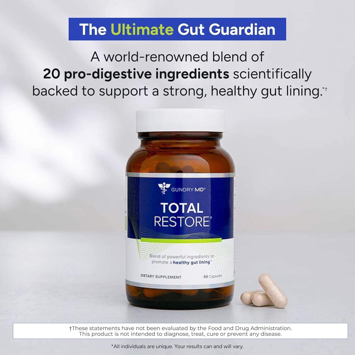 Gundry MD Total Restore Gut Lining Support, Digestive Supplement for Gastrointestinal Wellness, Gut Health Supplement, Gut Health for Women and Men, 90 Capsules (3)