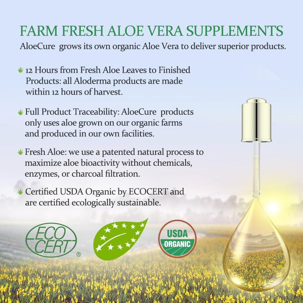 AloeCure Organic Aloe Vera Capsules, 160,000mg Inner Aloe Leaf Equivalent per Serving, Support Gut, Digestive, & Immune Health, Helps Maintain Balanced Stomach Acidity, Aloin Free, 60Caps x 3Btl