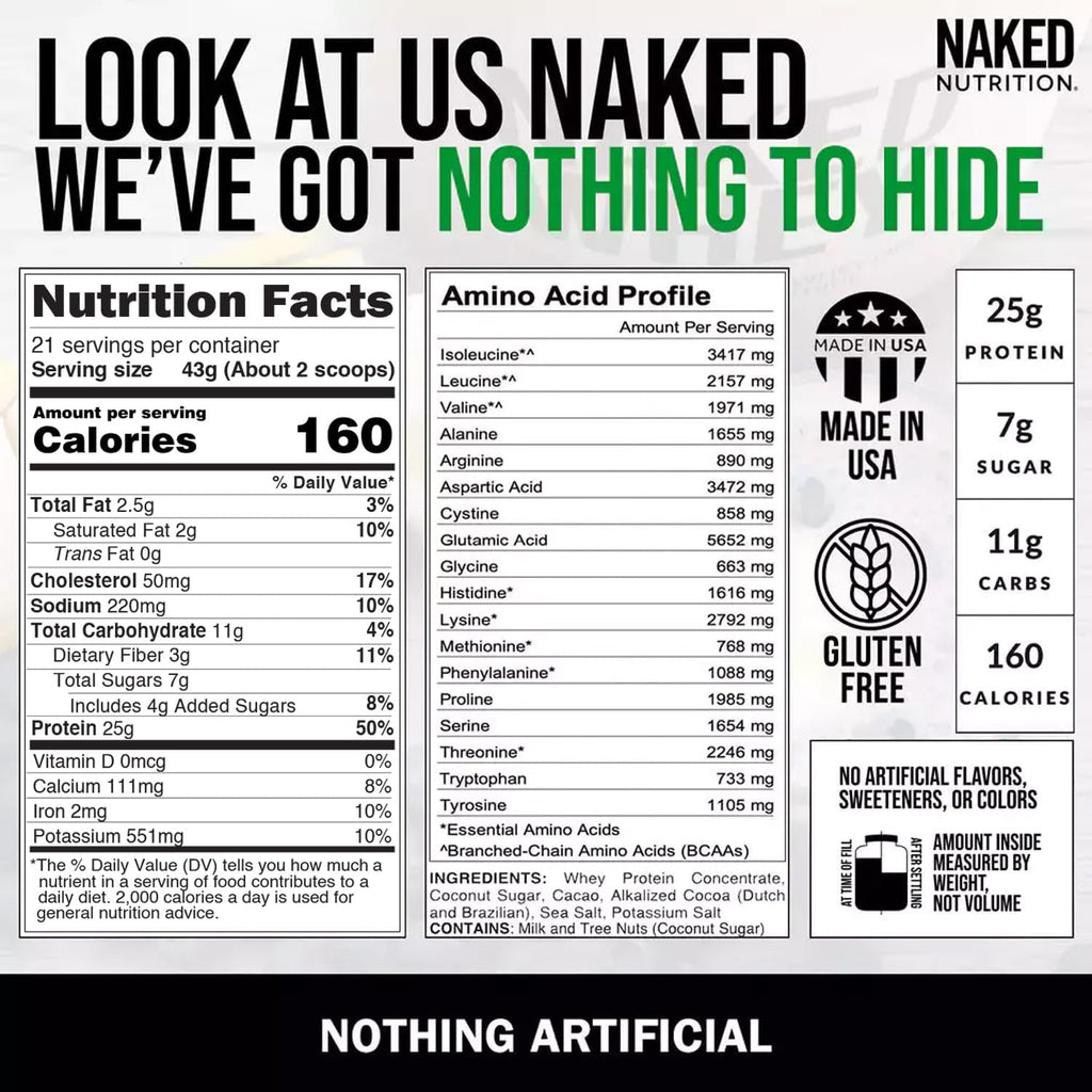 NAKED Whey Double Chocolate Grass Fed Whey Protein Powder, No GMO, No Soy, and Gluten Free. Nothing Artificial, Aid Growth and Recovery - 21 Servings