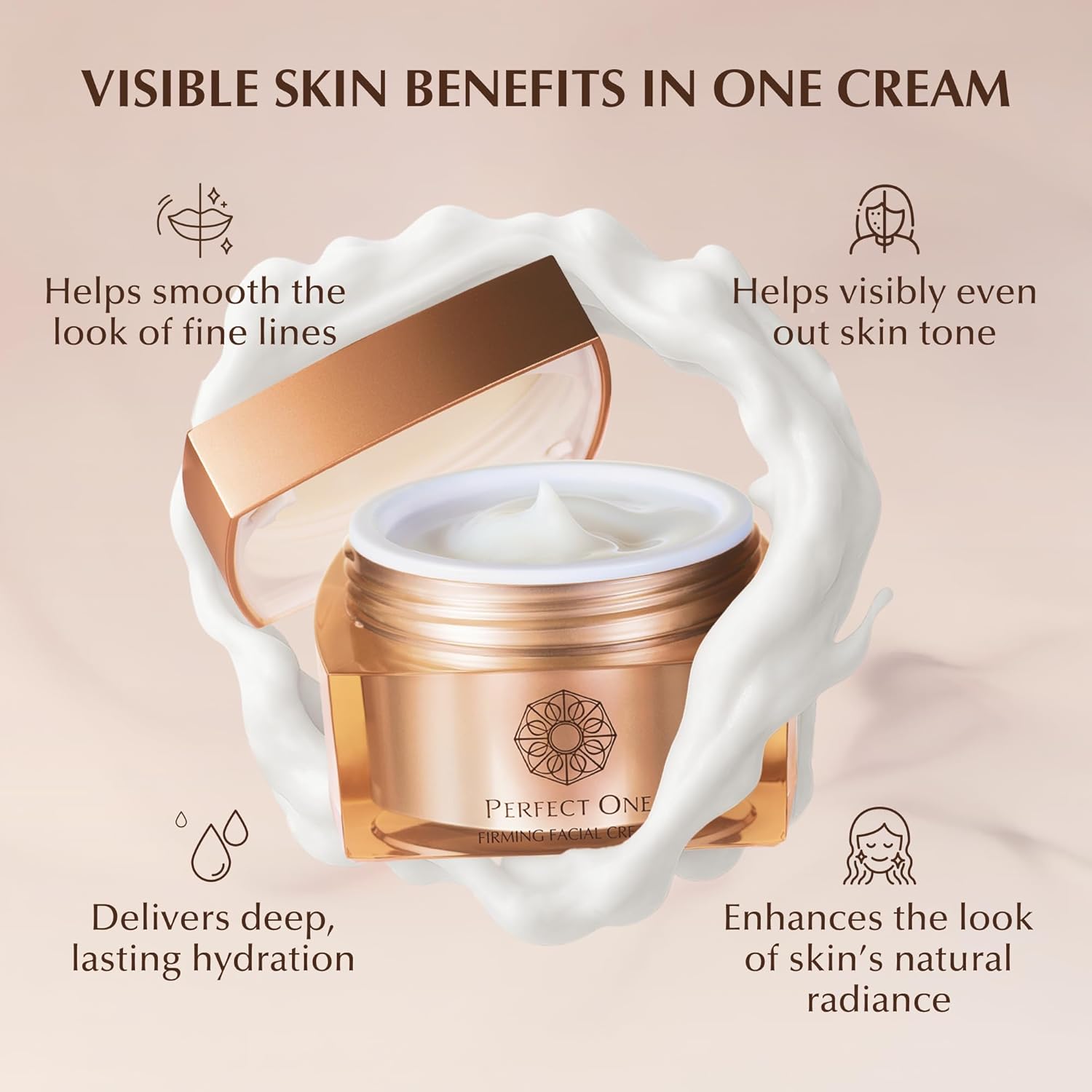 PERFECT ONE Firming Facial Cream - Helps The Skin Appear Firmer & Brighter - All-in-One Ultra Hydrating Serum, Moisturizer, & Eye Cream - With Niacinamide, Collagen, Squalane & Hyaluronic Acid, 50g
