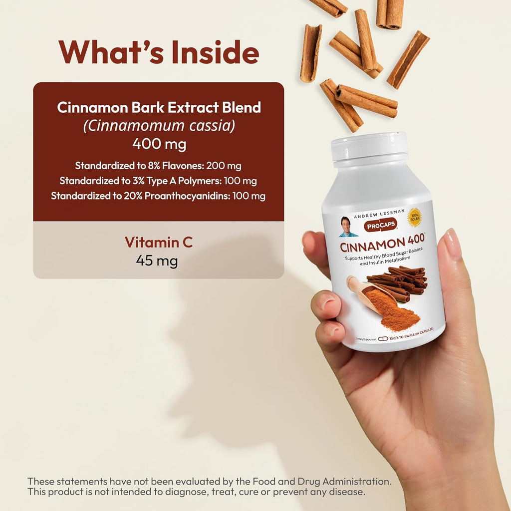 ANDREW LESSMAN Cinnamon 400mg - 60 Capsules - High Potency, Standardized Extract. No Additives. Small Easy to Swallow Capsules