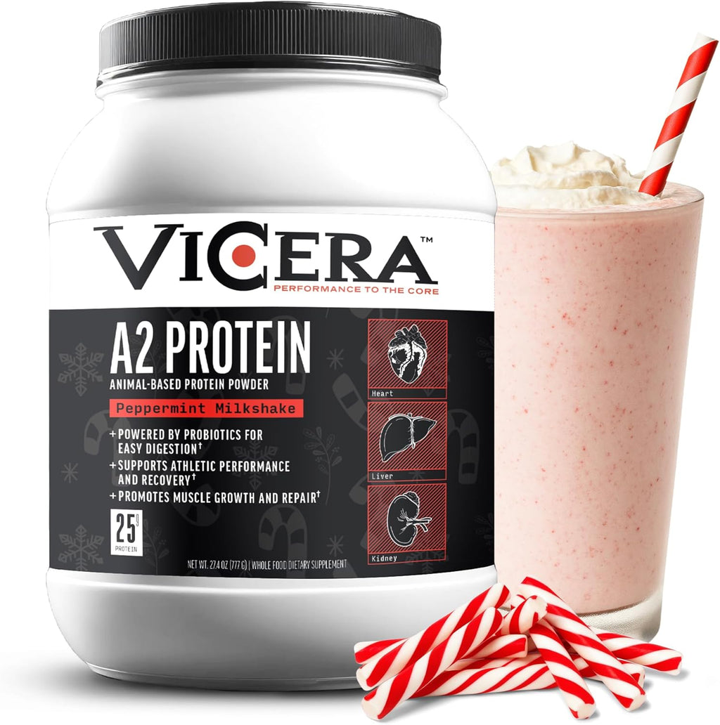 A2 Protein Powder, Peppermint Milkshake, 25 G Protein per Serving, Organic A2/A2 Whey Casein Blend With Probiotics and Celtic Sea Salt, Gluten Free Workout Supplement, Non GMO, 20 Serv, 27.4 Oz