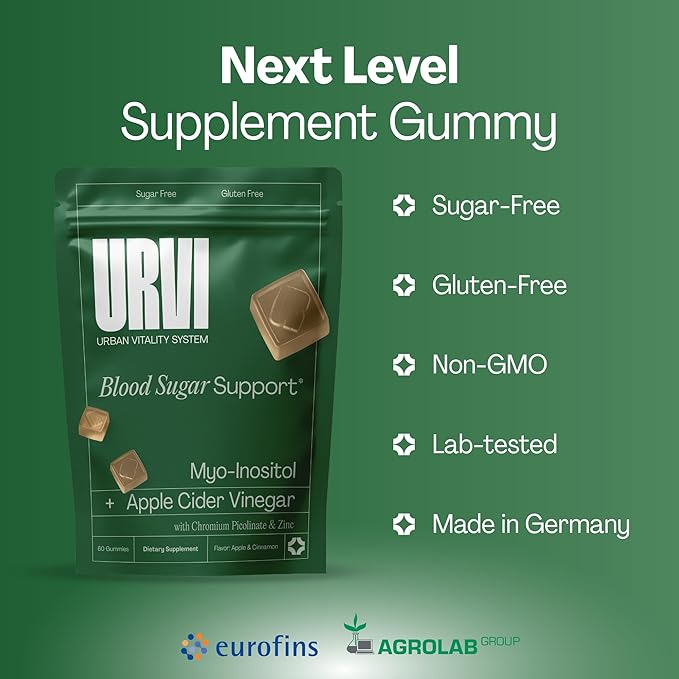 URVI® Blood Sugar Support Gummies – 300mg Apple Cider Vinegar ACV, 150mg Myo Inositol, Chromium & Zinc – for Metabolism & Energy – Keto, Sugar-Free – Apple Cinnamon Flavor – 60 Gummies
