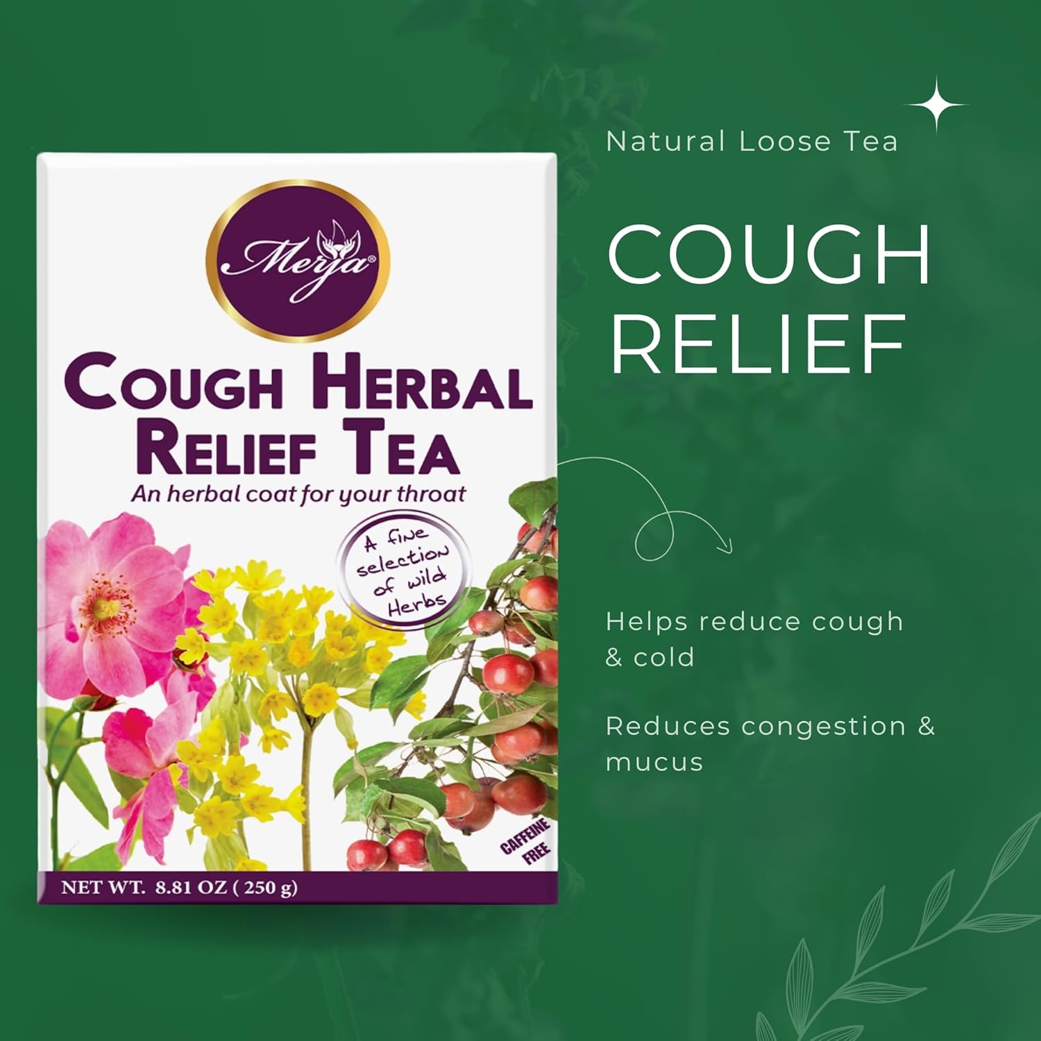 Merja Herbs Cough Relief Herbal Tea [250g] Caffeine-Free Tea for Cough & Cold Relief, Sore Throat & Cough Support | Mediterranean Loose Tea | Herbal Teas & Beverages, Pack of 1