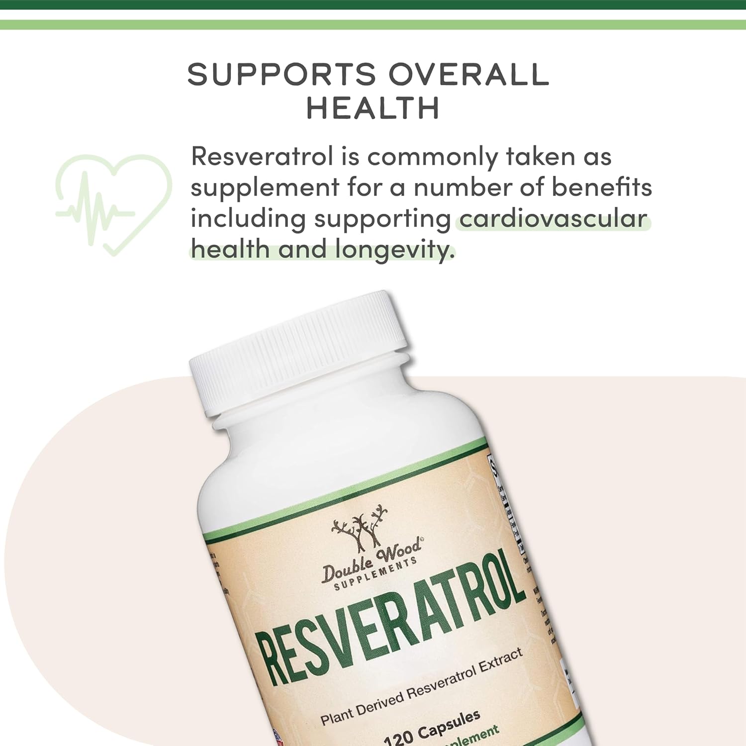 Resveratrol Supplement 500mg Per Serving, 120 Capsules (Resveratrol Polygonum Root Extract Providing 50% Trans Resveratrol) Healthy Aging Support by Double Wood (Pack of 2)