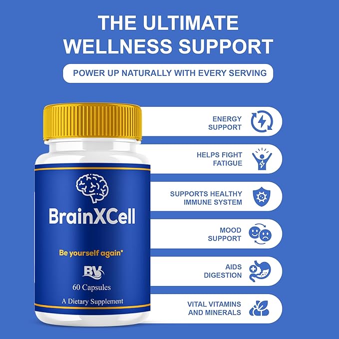 BLUE VIBE Brainxcell Capsules, Brain x Cell Advanced All Natural Memory & Focus Support Supplement Pills, Brainxcell Maximum Strength Premium Brain and Memory Support Pills (3 Pack - 180 Capsules)