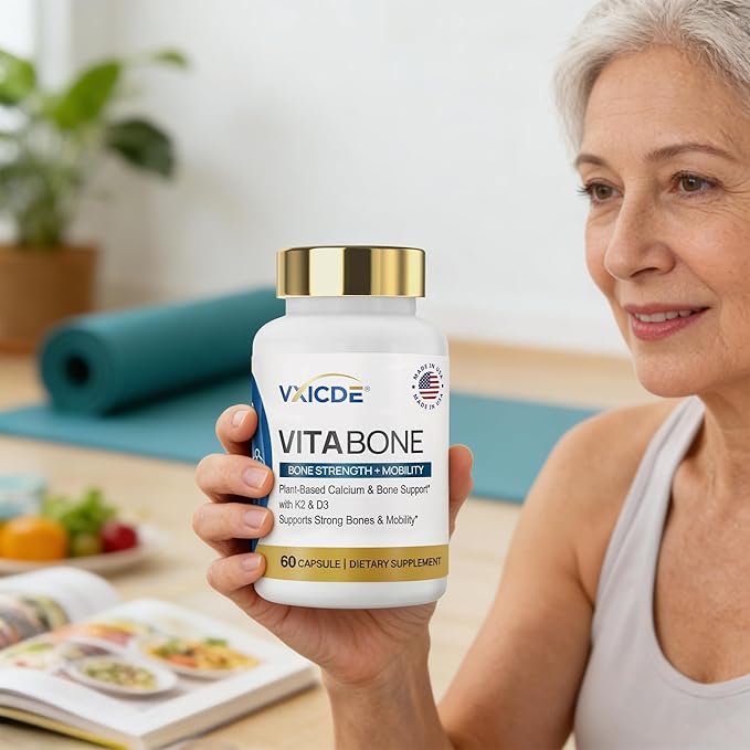VitaBone Plant-Based Calcium with Vitamin D3 & K2 — Supports Strong Bones & Mobility — Vegan, Non-GMO, Gluten-Free Supplement — 60 Capsules
