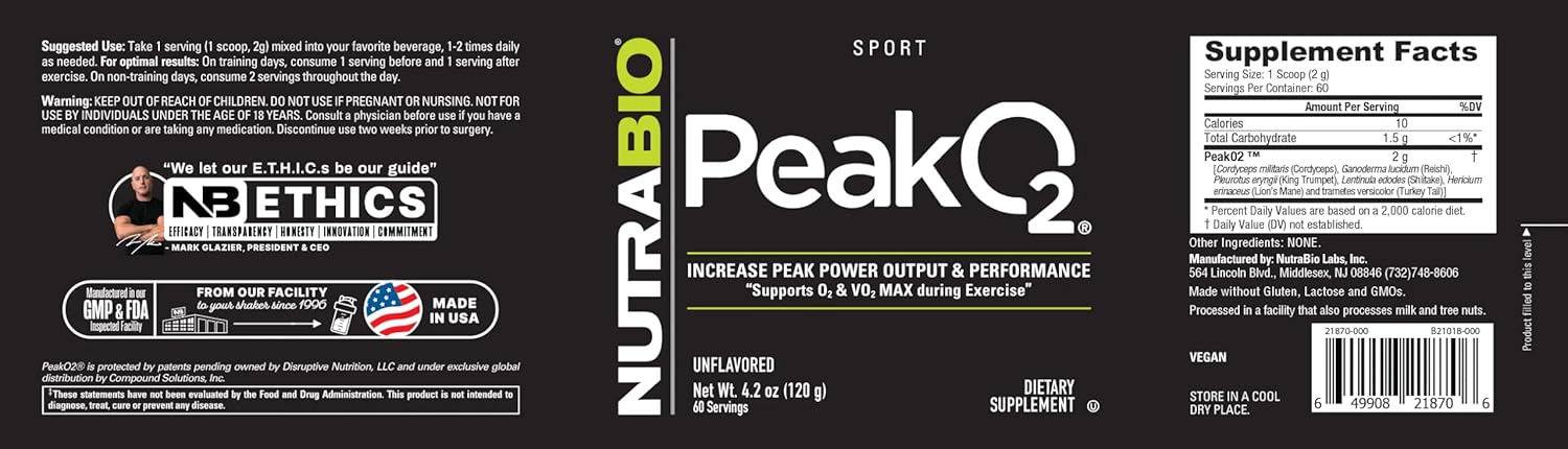 NutraBio Peak O2, Unflavored, 4.2 oz (120 g), Labs