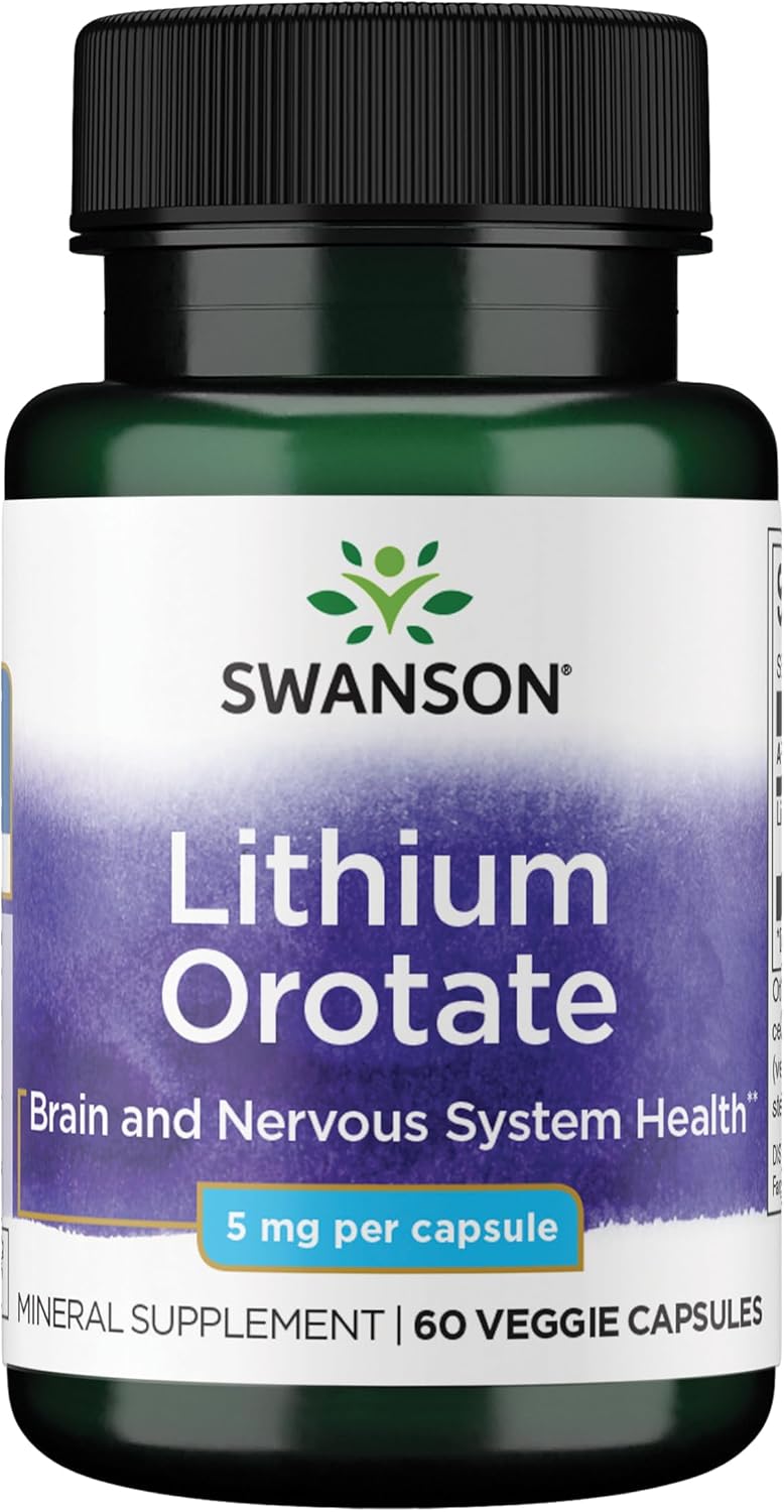 Swanson Lithium Orotate Antioxidant Mood Wellness Behavior Memory Support Supplement 5 mg 60 Veggie Capsules (Elemental Lithium)