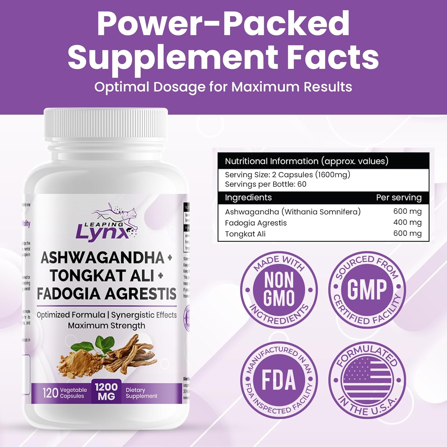 SUPER SUPPLEMENTS Ashwagandha Capsules + Tongkat Ali + Fadogia Agrestis - 120 Capsules, Organic Ashwagandha Supplement - Vegan Ashwagandha Root, Gluten-Free, Non-GMO, for Stress Relief, Energy & Sleep