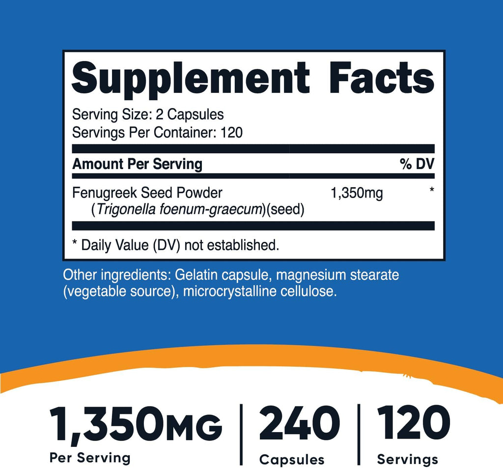 Nutricost Fenugreek Seed 1350mg, 240 Capsules (2 Bottles) - Gluten Free, Non-GMO, 675mg Per Capsule