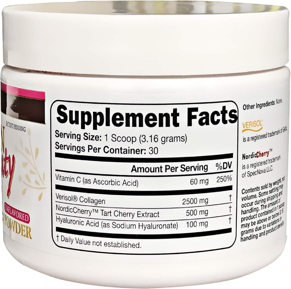 Collagen Beauty Powder™ By Suzy Cohen (3.3 oz) Anti Aging Hydrolyzed Protein Collagen Powder Type I and III for Supple Skin, Shiny Hair & Strong Nails- Unflavored Powder Drink with Verisol- Made in US