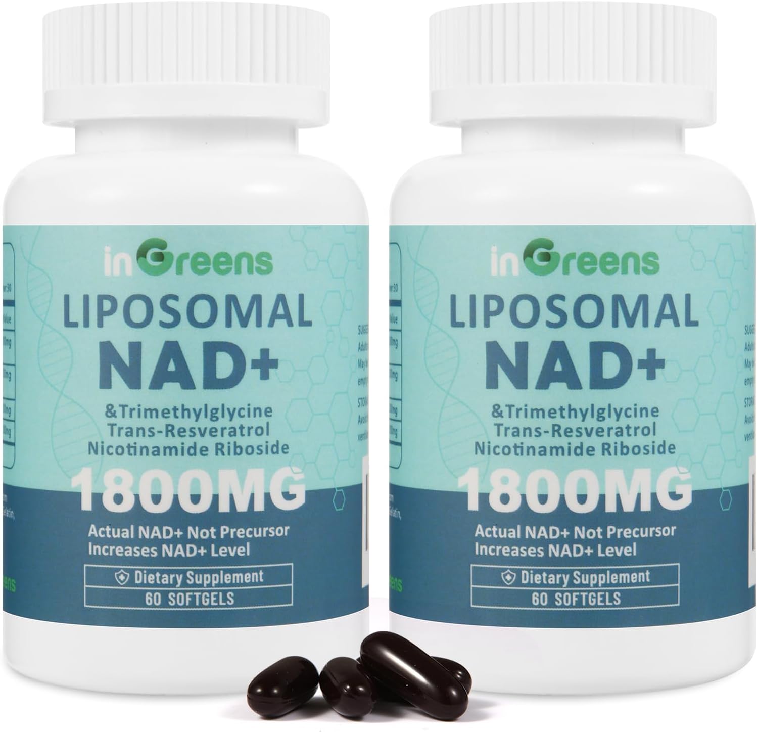 Liposomal NAD+ Supplement 1800 mg with Nicotinamide Riboside, Trans Resveratrol, Trimethylglycine，Replaces NMN, Boost NAD+, Aging Defense，Cellular Energy, 120 Softgels