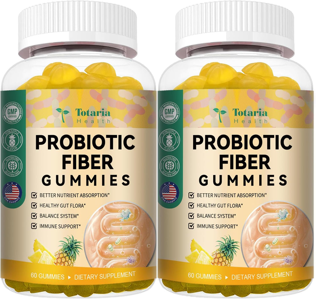 Probiotic Fiber Gummies, Pineapple Flavor, 60 Gummies per Bottle, 2 Bottles