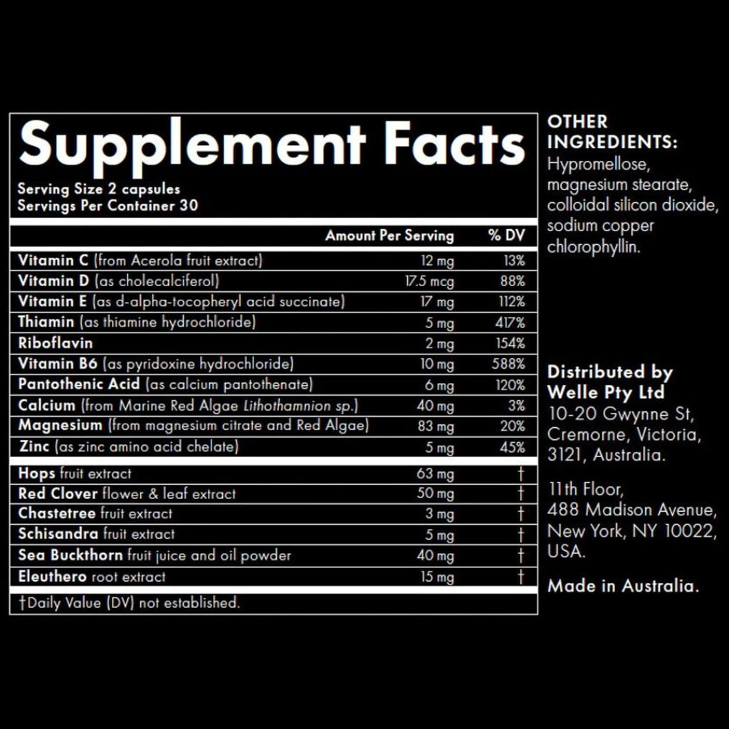 WelleCo The Goddess Elixir Menopause Supplement, Hormone Balance for Women, Supports Perimenopause and Post Menopause, Helps Night Sweats, Hot Flashes, with Vitex, B Vitamins, Red Clover, 60 Capsules