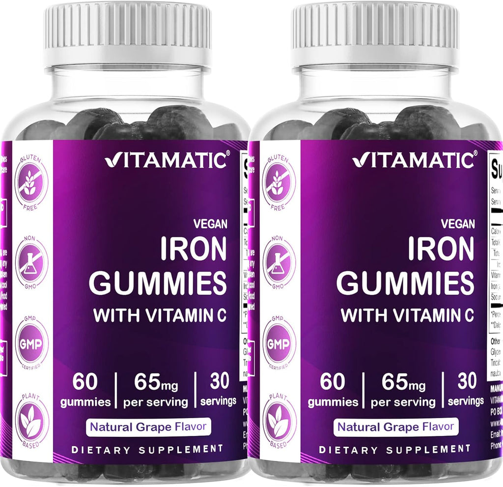 Vitamatic Iron 65 mg Gummies Supplement for Women & Men - 60 Vegan Gummies - Great Tasting Iron Gummy Vitamins with Vitamin C (2)